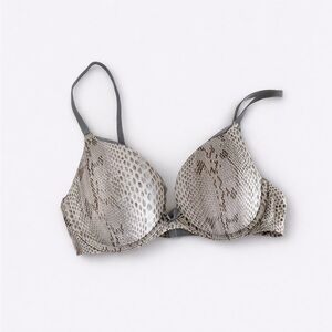 Express Y2K Snakeskin Lace Trim Push Up Bra Underwire Neutral Gray Boho Festival